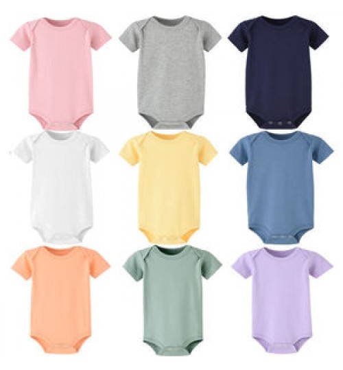 100% cotton plain baby romper knitted newborn baby clothes short sleeve jumpsuit