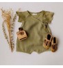 Free Sample Australia US Newborn Bodysuits Short Sleeve Baby Linen Romper Straps Plain Baby Linen Jumpsuits