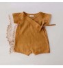 Free Sample Australia US Newborn Bodysuits Short Sleeve Baby Linen Romper Straps Plain Baby Linen Jumpsuits