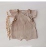 Free Sample Australia US Newborn Bodysuits Short Sleeve Baby Linen Romper Straps Plain Baby Linen Jumpsuits