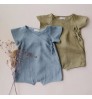 Free Sample Australia US Newborn Bodysuits Short Sleeve Baby Linen Romper Straps Plain Baby Linen Jumpsuits