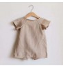 Free Sample Australia US Newborn Bodysuits Short Sleeve Baby Linen Romper Straps Plain Baby Linen Jumpsuits