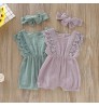 Summer Baby Girl Rompers Newborn Baby Clothes Toddler Flare Sleeve Solid Lace Design Romper Jumpsuit Baby With Headband