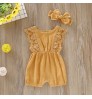 Summer Baby Girl Rompers Newborn Baby Clothes Toddler Flare Sleeve Solid Lace Design Romper Jumpsuit Baby With Headband