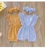 Summer Baby Girl Rompers Newborn Baby Clothes Toddler Flare Sleeve Solid Lace Design Romper Jumpsuit Baby With Headband