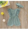 Summer Baby Girl Rompers Newborn Baby Clothes Toddler Flare Sleeve Solid Lace Design Romper Jumpsuit Baby With Headband