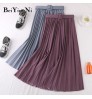 Wholesale 16 Colors Fashion Saias Faldas With Belt Skirt Ladies High Waist Casual Plain Long Midi Pleated Skirts Womens