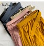 Wholesale 16 Colors Fashion Saias Faldas With Belt Skirt Ladies High Waist Casual Plain Long Midi Pleated Skirts Womens