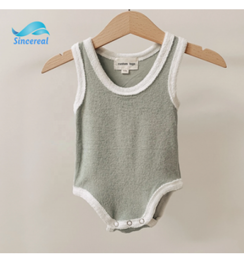 Summer custom baby girls&boys crawl clothes terry towel sleeveless cotton solid color playsuits towel romper