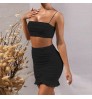 Solid Color Short Skirt With Ruffled 2 Piece Set Women Clothing Party Evening Club Girl Ladies Sleeveless Dresses