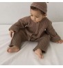 Toddler Boy And Girls Edge Roll Up Pocket Overall Button Playsuit Romper Winter Unisex Baby Thicker Ribbed Jumpsuit