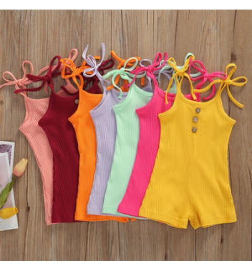 0-24M Summer Newborn Infant Baby Girls Romper Soild Color Jumpsuits Playsuits Onepiece Sleeveless Toddler Baby Short Clothing