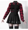 Y2K Dark Academy suit punk skirt functional wind a-word tactical half-length pleated skirt high-cold black cross mini skirt