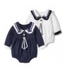 Personalized Toddler Infant 0-9 Months Baby Boys Girls Romper Sailor Style Playsuit Clothes with Button Front Detail