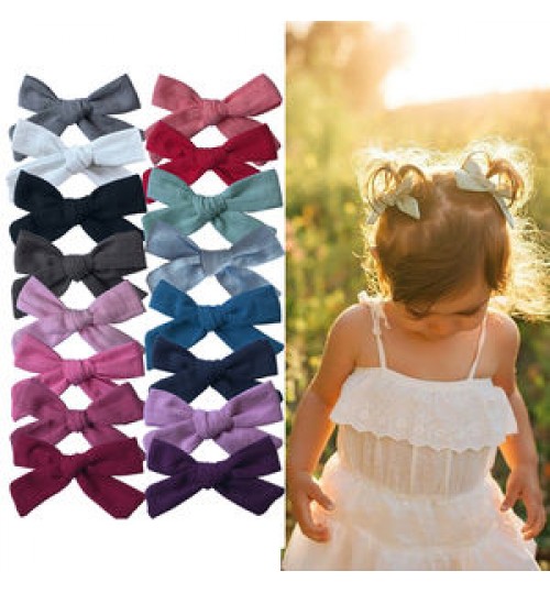 Sweet Baby Girls 3 inch Pigtail Bow Hair Clips Linen Cotton Bow Hair Grips Barrettes Toddler Kids Hairbow Accessories Hairgrips