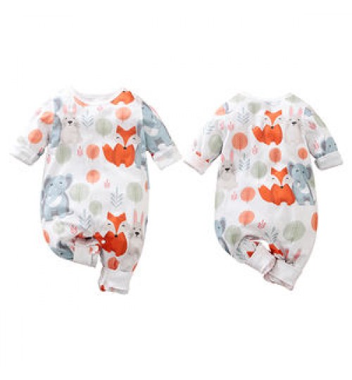 Cute Animal Print Spring Autumn Warm 100% Cotton Long-Sleeve Newborn Infant Baby Unisex Romper Baby Bodysuits