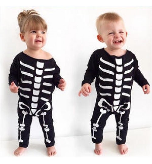 Newborn Baby Children Halloween Jumpsuits Bones Skeletons Printing Long Sleeve Romper Party Playsuit Cute Infant Clothing