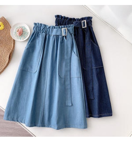 Custom China Factory Wholesale Casual Elastic High Waist Midi Long Denim Skirts for Women Girls