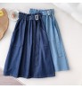 Custom China Factory Wholesale Casual Elastic High Waist Midi Long Denim Skirts for Women Girls