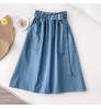 Custom China Factory Wholesale Casual Elastic High Waist Midi Long Denim Skirts for Women Girls