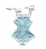 Fashion Terry Toweling Baby Girls Tie Shoulder Skinny Waist Sleeveless Rompers Toddle Playsuit