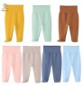 Plain baby pants stretchy cotton baby trousers with footie high waist infant pants