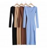 Hot sell Sweater Women Clothing Solid Color Autumn long-sleeved dress mid-length skirt