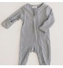 High Quality Grey Ribbed Footed One-piece Zipper 100% Organic Cotton Playsuit