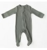 High Quality Grey Ribbed Footed One-piece Zipper 100% Organic Cotton Playsuit