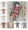 High Quality Grey Ribbed Footed One-piece Zipper 100% Organic Cotton Playsuit