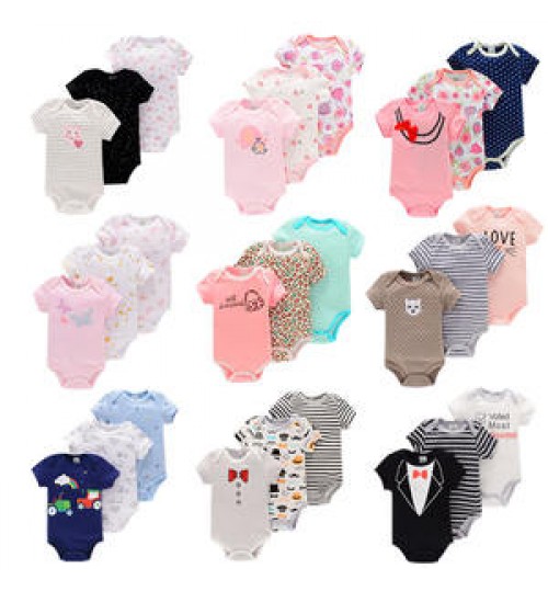 2022 new short sleeve romper three-piece cute prints comfortable cotton fabric baby romper