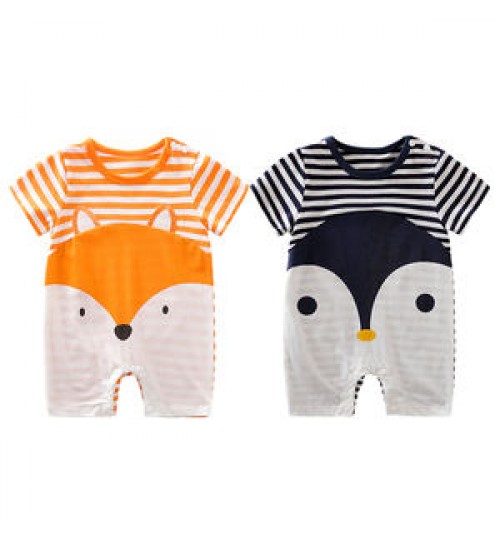 Wholesale Cute Penguin Fox Print Summer Short Sleeve 100%Cotton New Born Baby Clothes Baby Boy Romper Infant Baby Pajamas