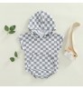 2022 Fashion Toddler Baby Boy Checkerboard Hoodie Romper Short Sleeve Plaid Checkered Hoodie Boys Sweatshirt Romper With Pocket