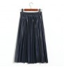 Autumn Winter Women Midi-Calf PU Leather Elastic Waist Pleated Skirts Office Ladies High Waist A-Line Harajuku Midi Skirts