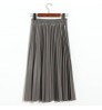 Autumn Winter Women Midi-Calf PU Leather Elastic Waist Pleated Skirts Office Ladies High Waist A-Line Harajuku Midi Skirts