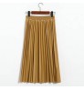 Autumn Winter Women Midi-Calf PU Leather Elastic Waist Pleated Skirts Office Ladies High Waist A-Line Harajuku Midi Skirts