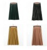 Autumn Winter Women Midi-Calf PU Leather Elastic Waist Pleated Skirts Office Ladies High Waist A-Line Harajuku Midi Skirts