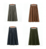 Autumn Winter Women Midi-Calf PU Leather Elastic Waist Pleated Skirts Office Ladies High Waist A-Line Harajuku Midi Skirts