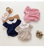 0-24M Newborn Infant Baby Romper Plaid Print Jumpsuit Playsuit Summer Short Sleeve Toddler Clothing Rompers