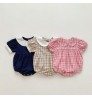 0-24M Newborn Infant Baby Romper Plaid Print Jumpsuit Playsuit Summer Short Sleeve Toddler Clothing Rompers