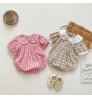 0-24M Newborn Infant Baby Romper Plaid Print Jumpsuit Playsuit Summer Short Sleeve Toddler Clothing Rompers