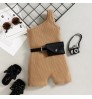 Toddler Baby Girl One Shoulder Romper Summer Oblique Shoulder Sleeveless Knitted Jumpsuit with Belt Children Clothes Playsuit