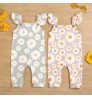 Private Label Toddler Girl Summer Long Playsuit Cute Daisy Sunflower Print Flying Sleeves Baby Romper Bodysuit