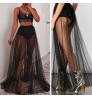 D&M women summer sexy lace Star moon sequin high waist skirt vintage tulle mesh transparent long skirt