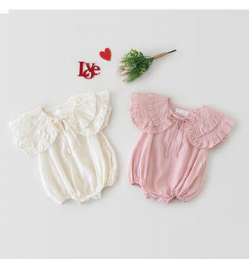 Organic Cotton Soft Baby Girl Clothes Summer New Ruffle Romper Jumpsuit Pink Baby Playsuit