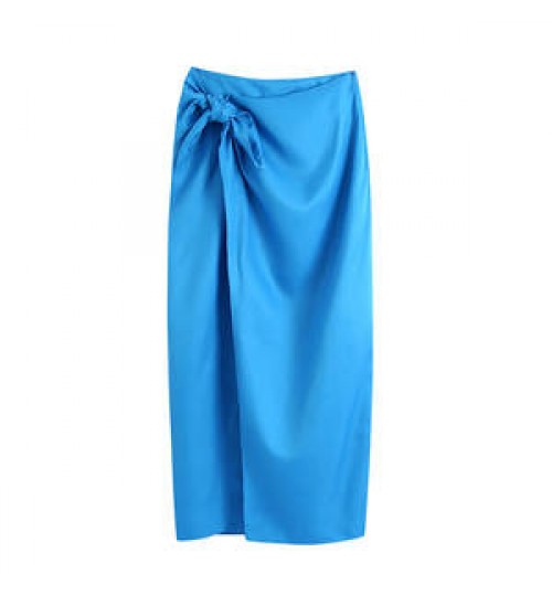 Q350 Autumn 2021 Solid Color Side Bow Knot Wrapped Skirt Women Pencil Skirts Saias Clothing 9