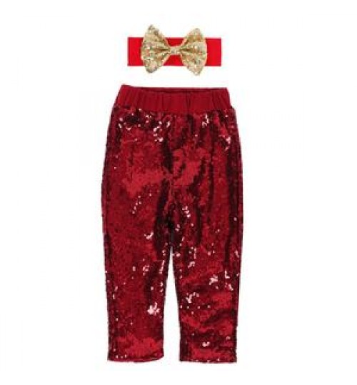 Sparkle Pants Baby Kids Lining Cotton Pants Twinkly Trousers Newest Party Wine with Both-sided Sequins Unisex Toddler Baby Girls