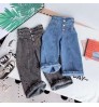 Custom Fashion Cotton Wide Leg Toddler Teen Child Clothes 2-14Y Denim Trousers High Waist Button Baby girls jeans pants