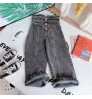 Custom Fashion Cotton Wide Leg Toddler Teen Child Clothes 2-14Y Denim Trousers High Waist Button Baby girls jeans pants