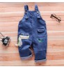 Baby Toddler Adjustable Blue Washed Slim Jeans Overalls With Cute Cartoon Crocodile Printing Suspender Trousers